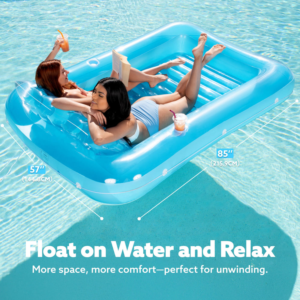 Sloosh pool lounger with two drink holders for backyard gatherings