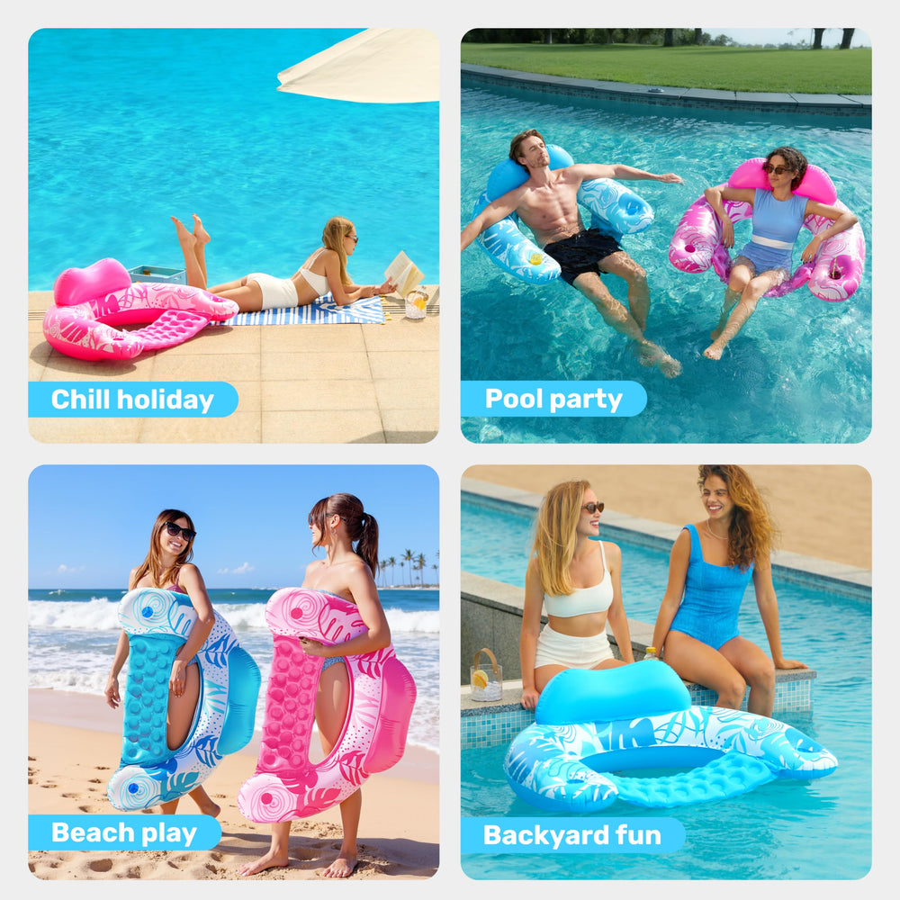 SLOOSH blue headrest pool chair adds neck support.