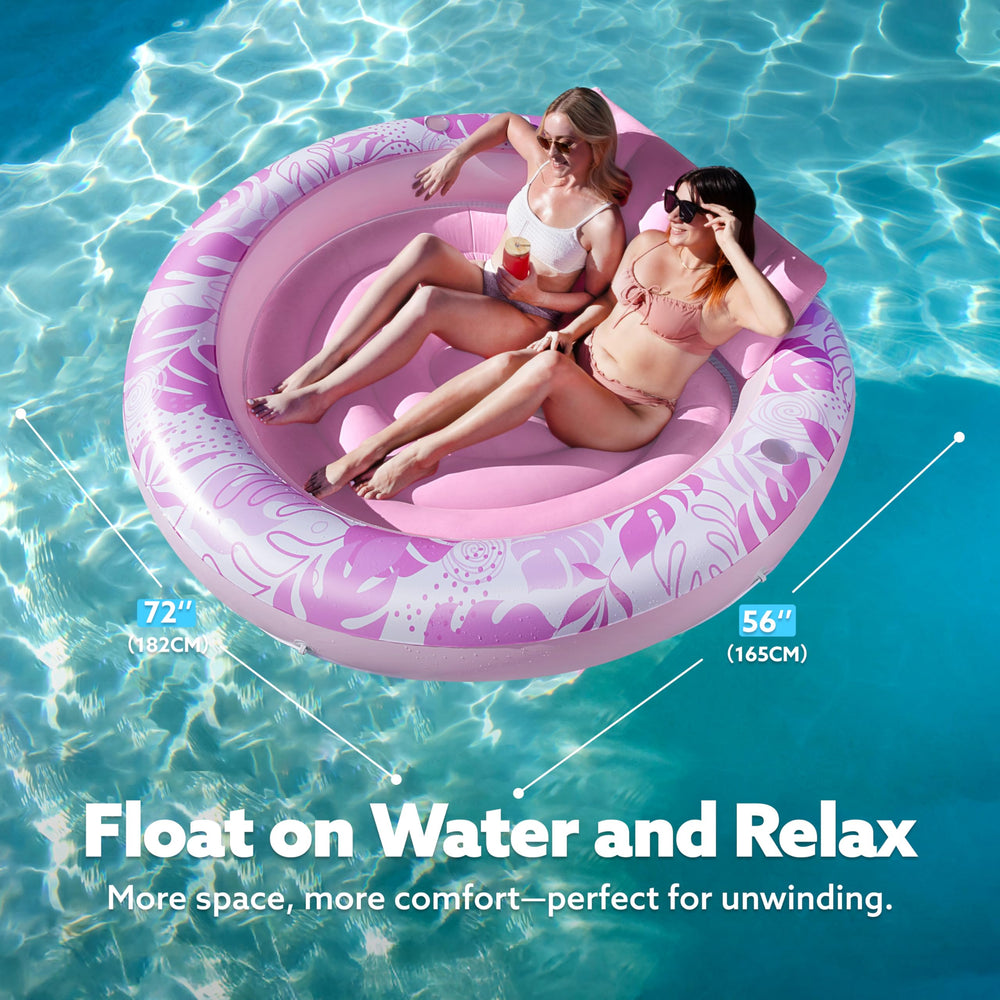 Sloosh circular pool float delivers 360-degree comfort for social poolside lounging.