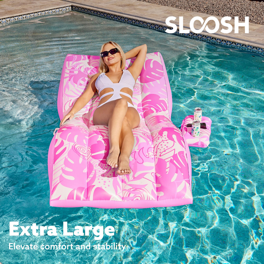 Sloosh pool float with detachable cup holder keeps drinks handy.