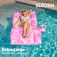 Sloosh pool float with detachable cup holder keeps drinks handy.