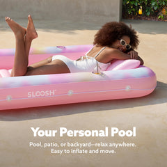 Sloosh pool float with removable pillow in blue daisy for comfortable lounging.