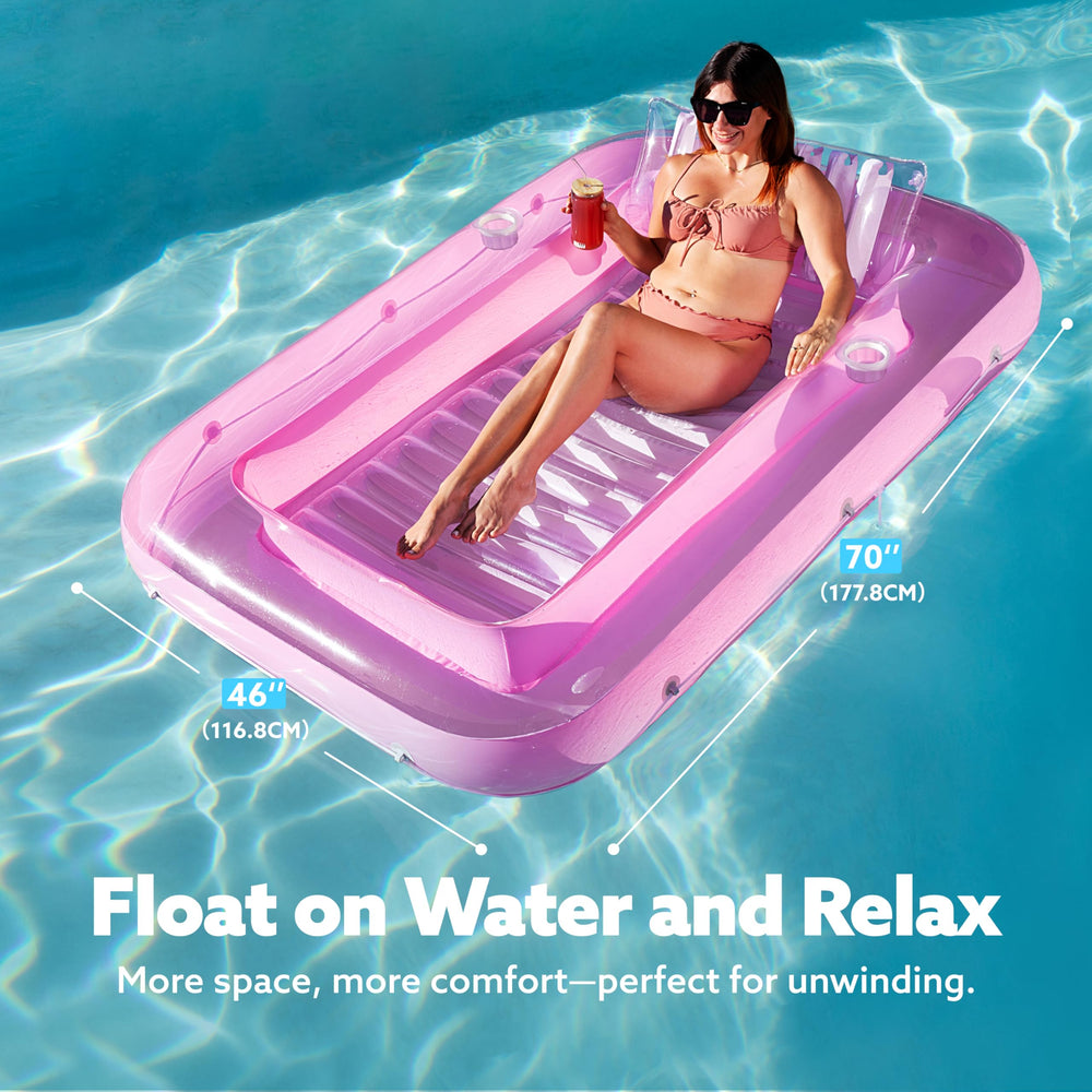 Sloosh pool float with removable pillow in pink-white for added lounging comfort