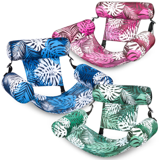 Sloosh pool floats chairs adult 3-pack with tropical leaves design for relaxed pool days.