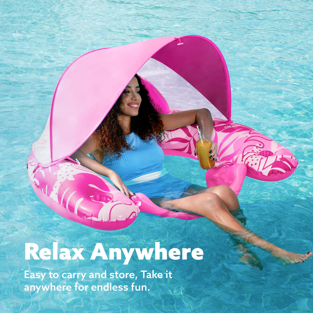 Sloosh pool floats folded compact pink design for easy travel and storage.