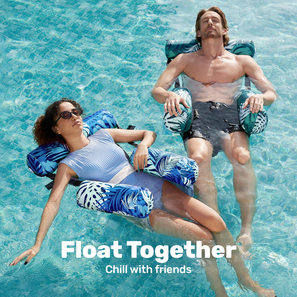 Sloosh pool floats featuring mesh sling for cool, breathable support