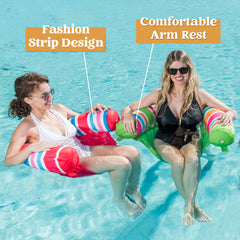 Sloosh stripe pool noodle chair used as photo prop at the pool