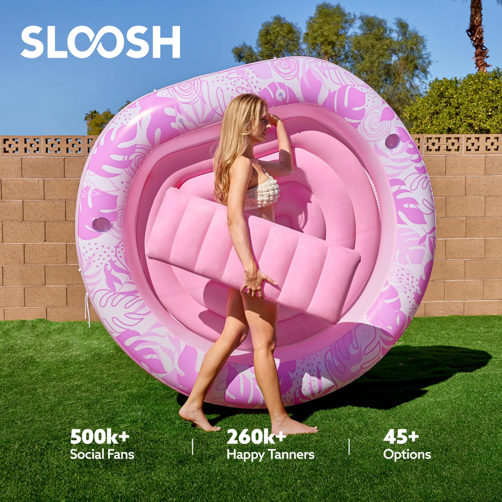 Sloosh 4-in-1 round design blends tanning and lounging into one float.