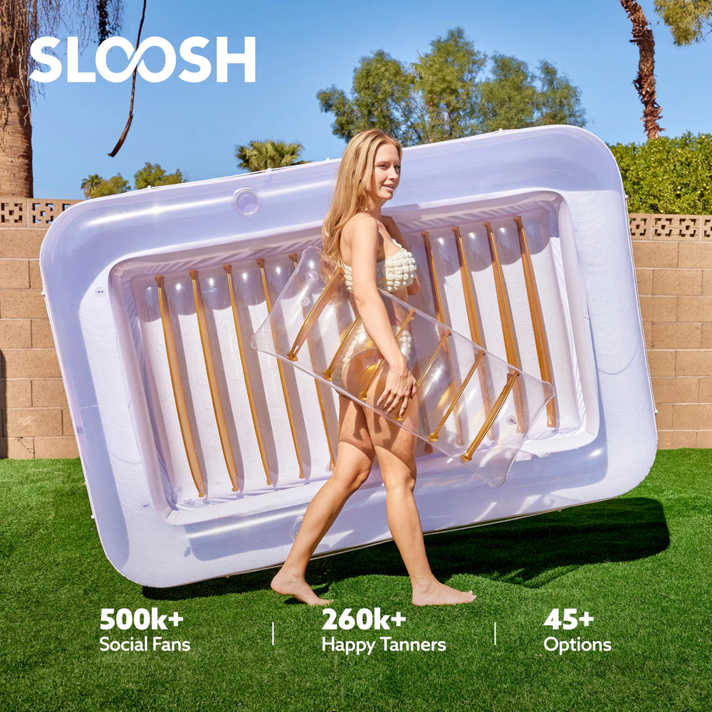 Sloosh portable luxury pool float for easy setup at beach, lake, or backyard.