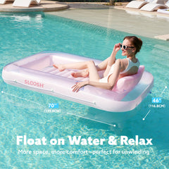 Sloosh inflatable lounger with removable pillow headrest for comfortable sun sessions.