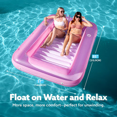 Sloosh removable pillow adds comfort for two on this expansive pool bed.