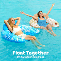Sloosh soft air cushion seat on a pool float for comfortable lounging.