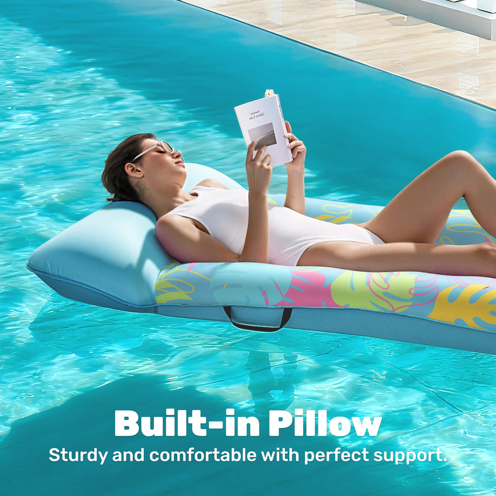 SLOOSH soft fabric-covered pool float supports comfortable all-day relaxation.