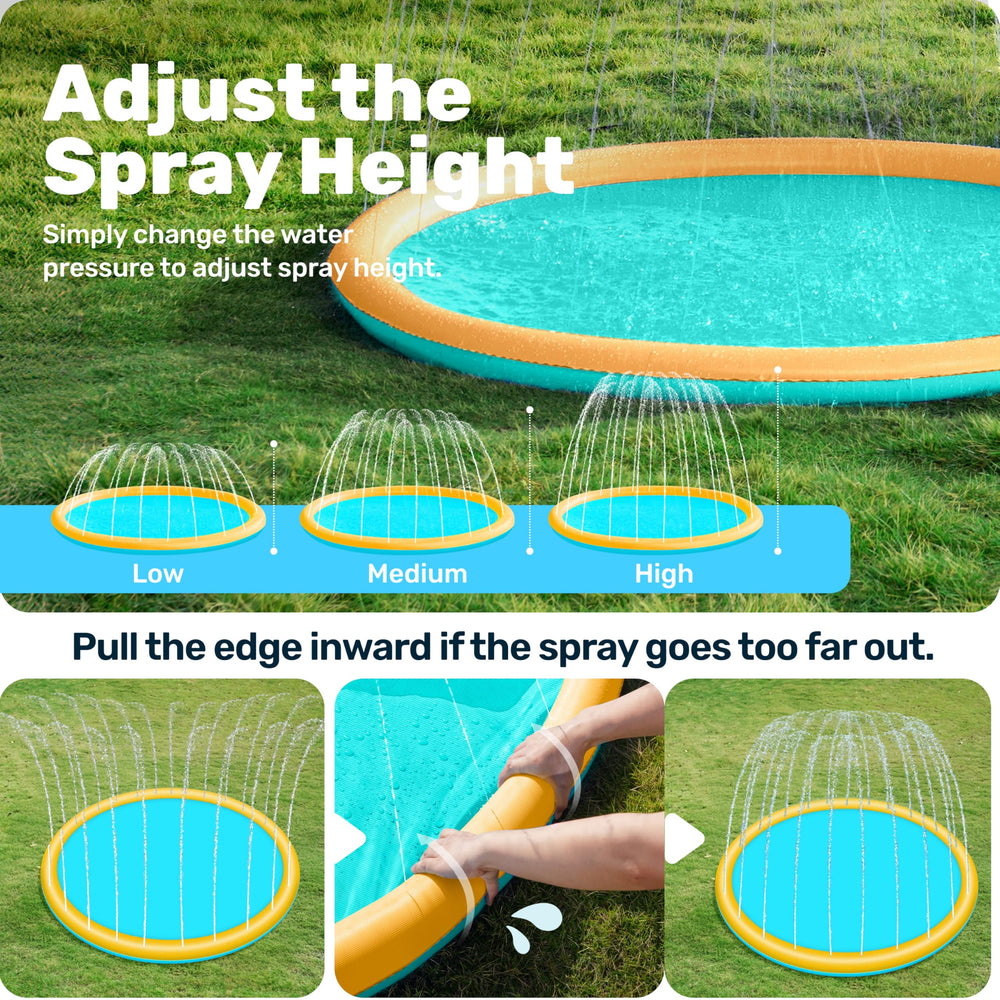 Sloosh splash pad orange blue design adds vibrant outdoor fun.
