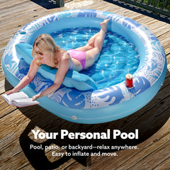 Sloosh round float acts as a stable centerpiece for poolside gatherings.