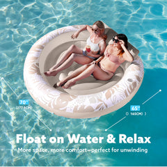 Sloosh stable circular pool bed floats as a centerpiece for pool gatherings.