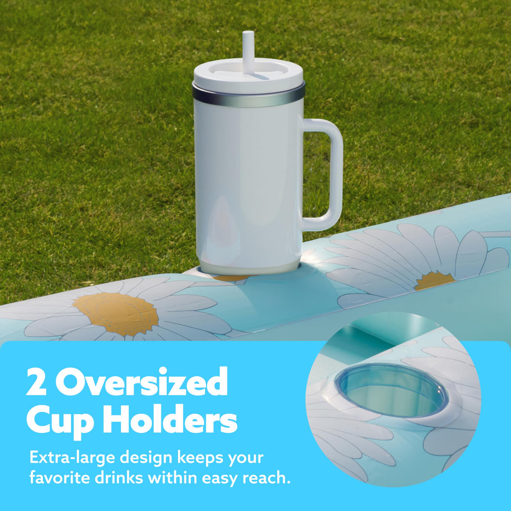 Sloosh tanning float with drink holders offers a private oasis for solo backyard lounging.