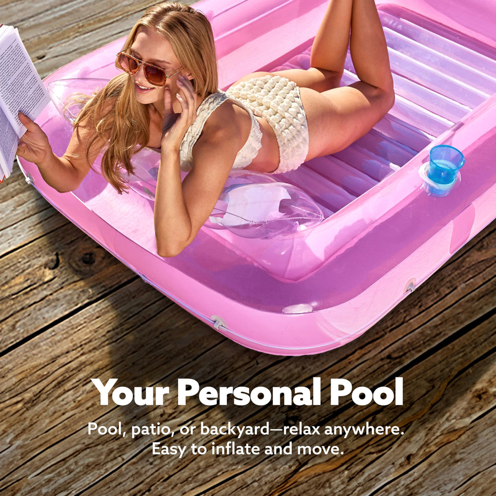 Sloosh tanning pool lounger showing two drink holders for beverages poolside