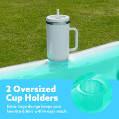 Sloosh tanning pool lounger features two drink holders and a stability rope