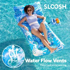 SLOOSH blue pool float showing water flow vents for cooler lounging