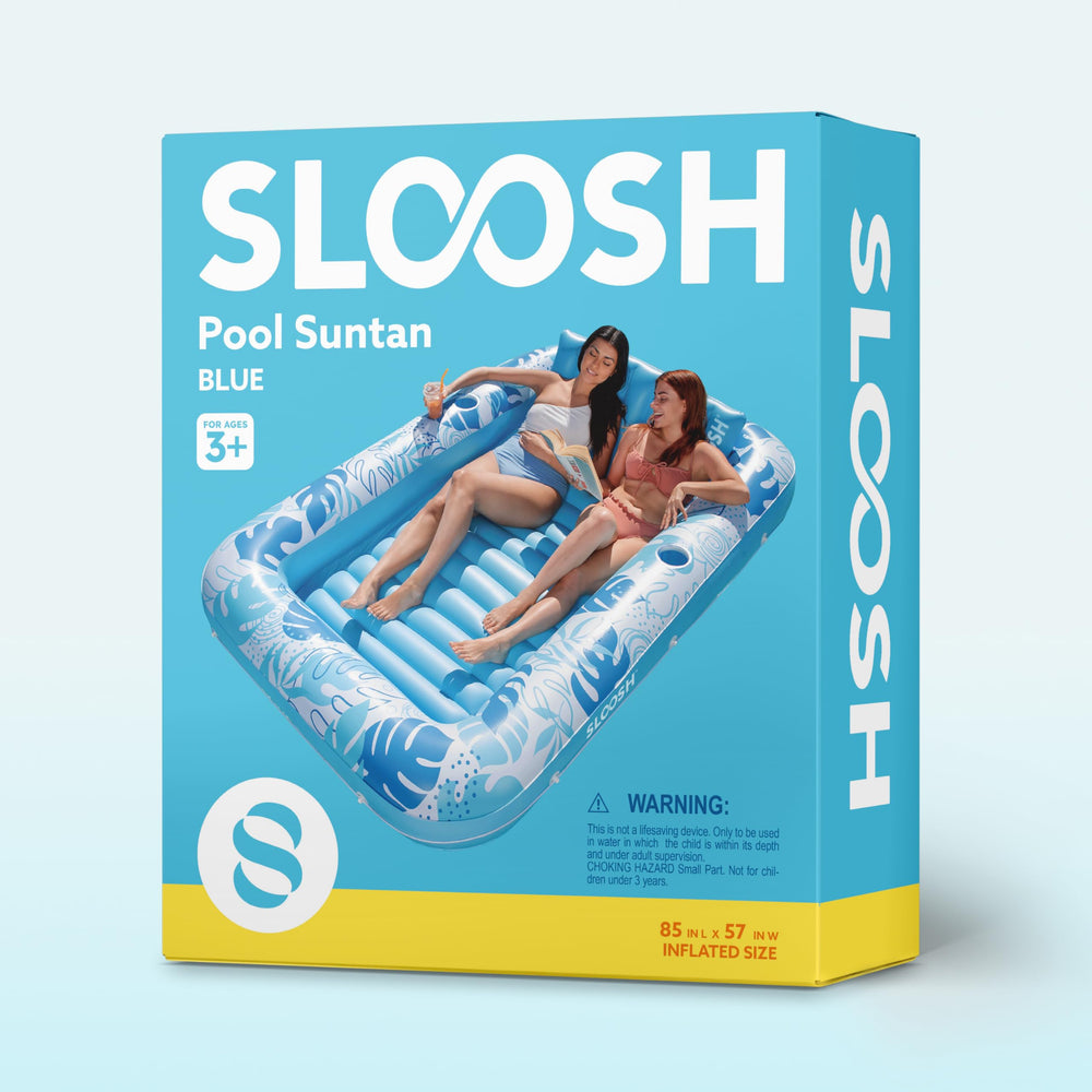 Sloosh XL blue tanning pool creates a luxurious backyard vibe.