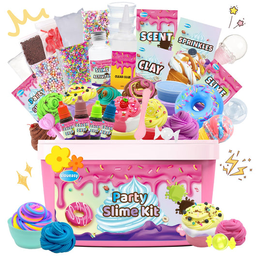 Sloueasy Mini Party Slime Kit packaging showcases party-ready fun and easy setup.