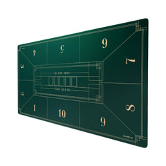 SLOWPLAY Texas Hold'em poker mat with Art Deco layout and smooth surface for precise card handling.