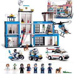 Sluban City Police Station front view with 3-storey design for immersive play