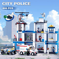 Sluban Police vehicles including motorcycle, helicopter, and ambulance for action