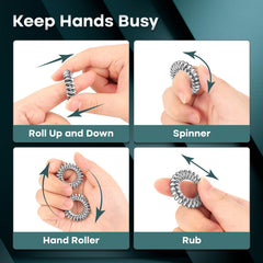 Small Fish metal fidget ring on finger demonstrates rolling motion.