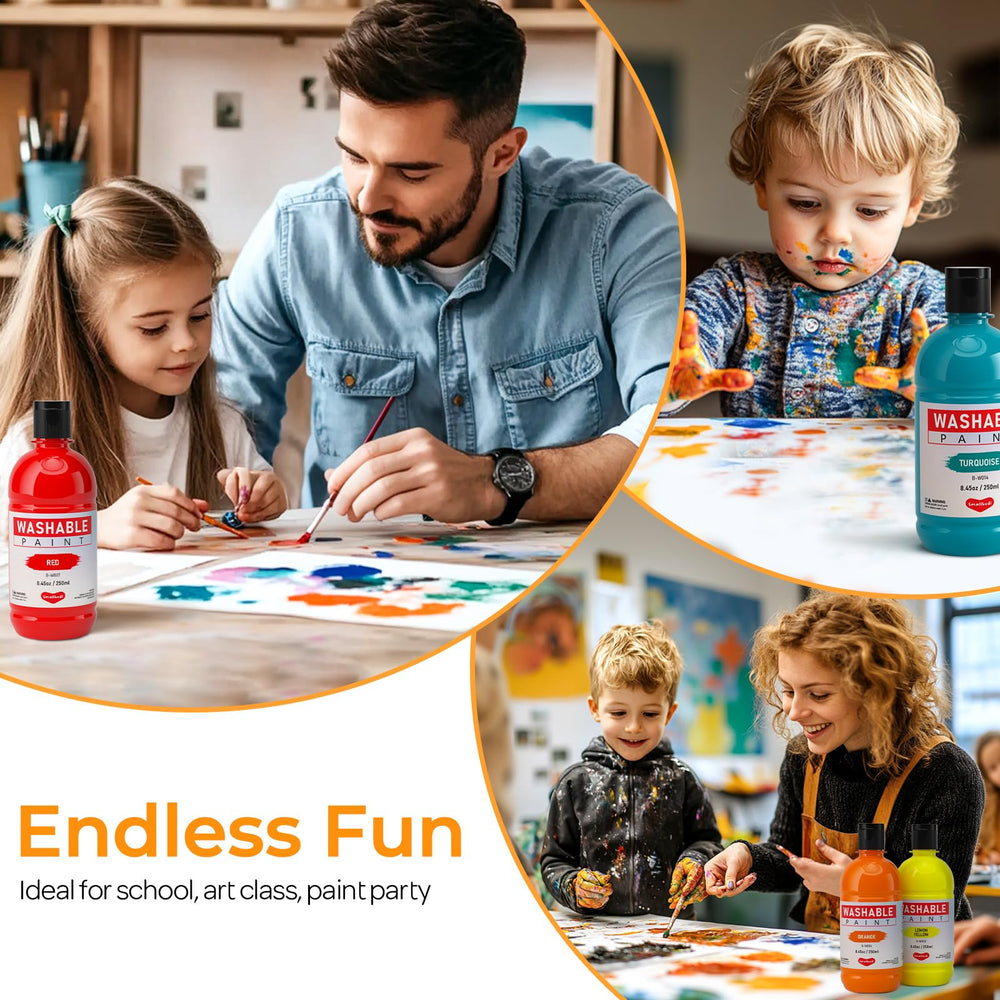 Smallbudi kids finger painting with non-toxic colors on paper.