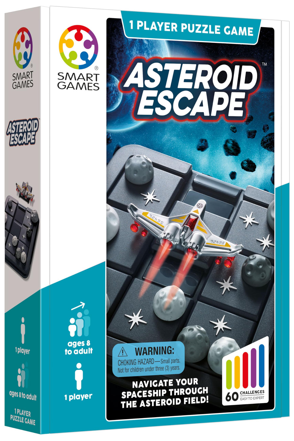 SmartGames Asteroid Escape spaceship piece guiding escape route through space.