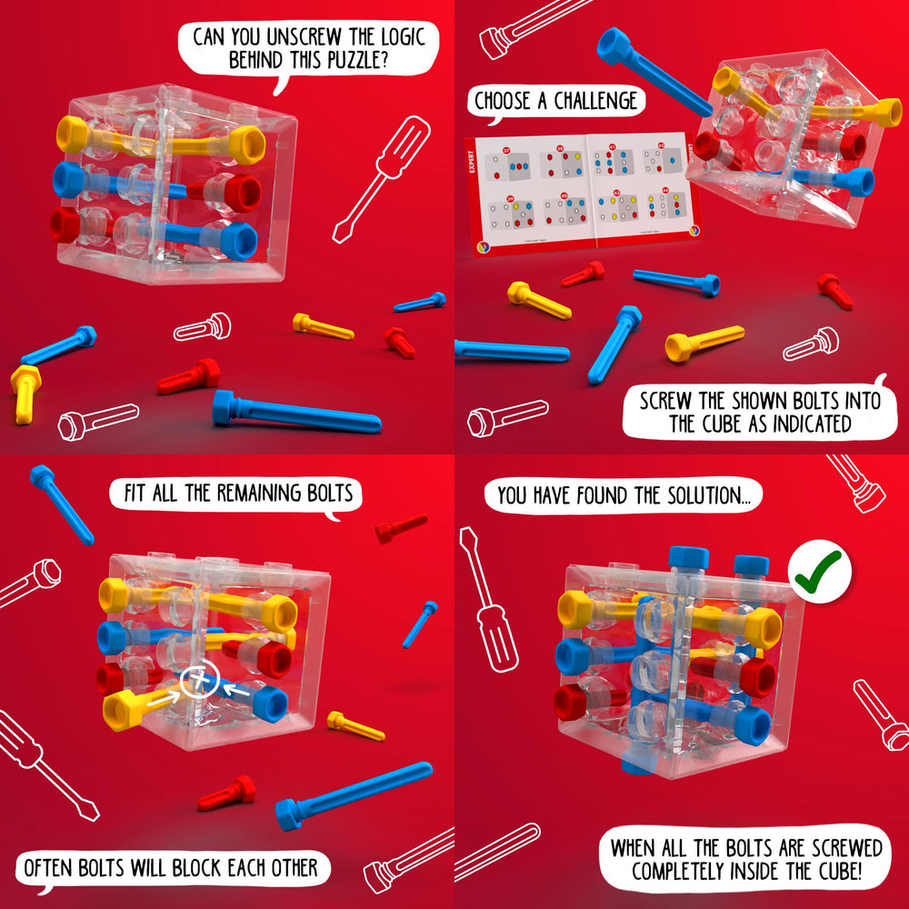 SmartGames Criss Cross Cube storage tray keeps pieces organized.