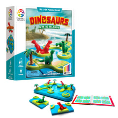 SmartGames Dinosaurs mystic islands puzzle board supports safe dinosaur separation.