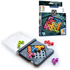 SmartGames IQ Gears travel case and board for portable puzzle play on the go.