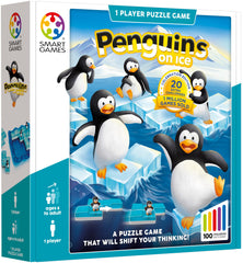SmartGames Penguins on Ice penguin figures on the board demonstrating placement
