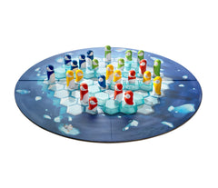 SmartGames Penguins pieces in motion illustrate sliding strategy across tiles.
