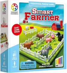 SmartGames Smart Farmer 3D animals placed on the pasture, inviting hands-on problem solving.