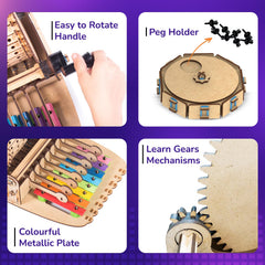 Smartivity gears and ratchet mechanism demonstrate motion transfer during play