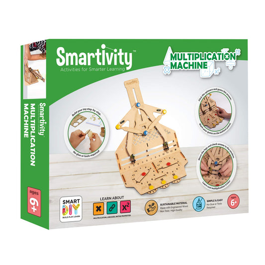 Smartivity Multiplication Machine wooden sheet shows durable construction for hands-on STEM play.