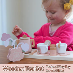 Smartwo wooden tea set teapot for imaginative tea time