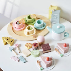 Smartwo wooden tea set tray supports tidy, imaginative pretend play.