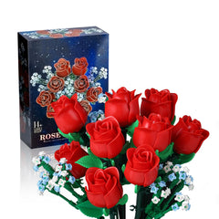SMIDOLE Red Rose Bouquet Building Set with 9 roses for vibrant, reusable home decor.