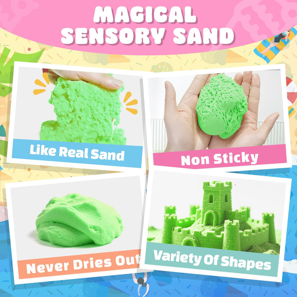 SMILESSKIDDO green and red magic sand invites digging and creative shaping