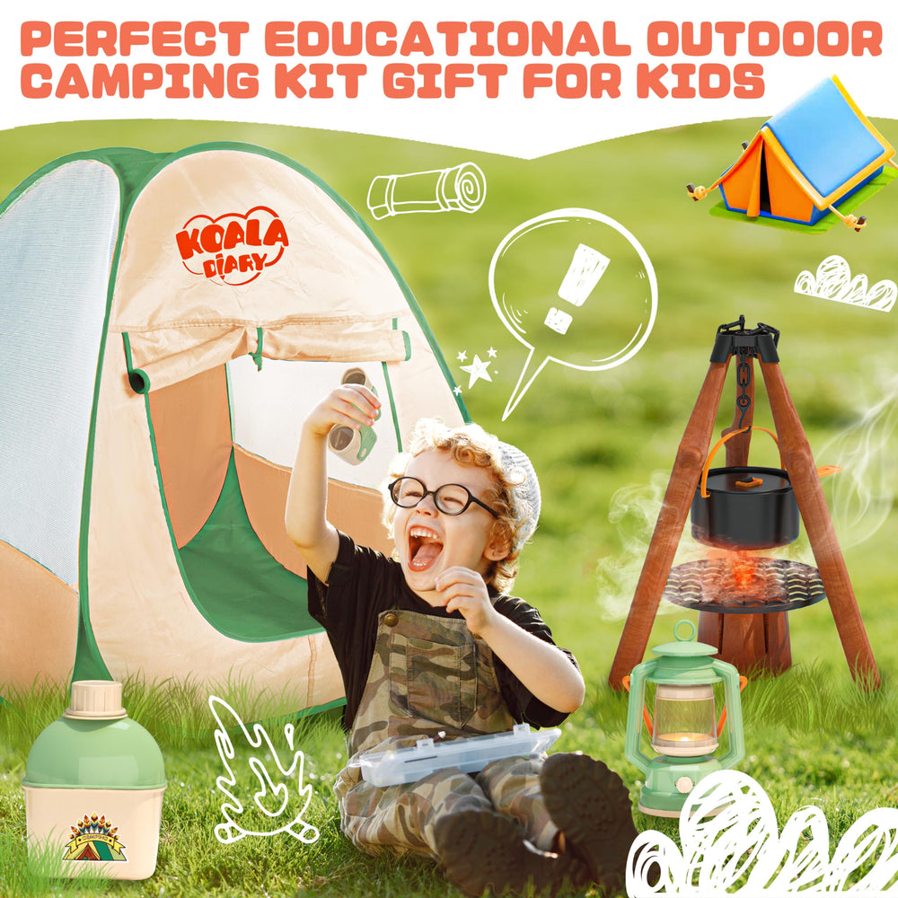 SMILESSKIDDO 41-piece set supports indoor and outdoor pretend camping adventures.