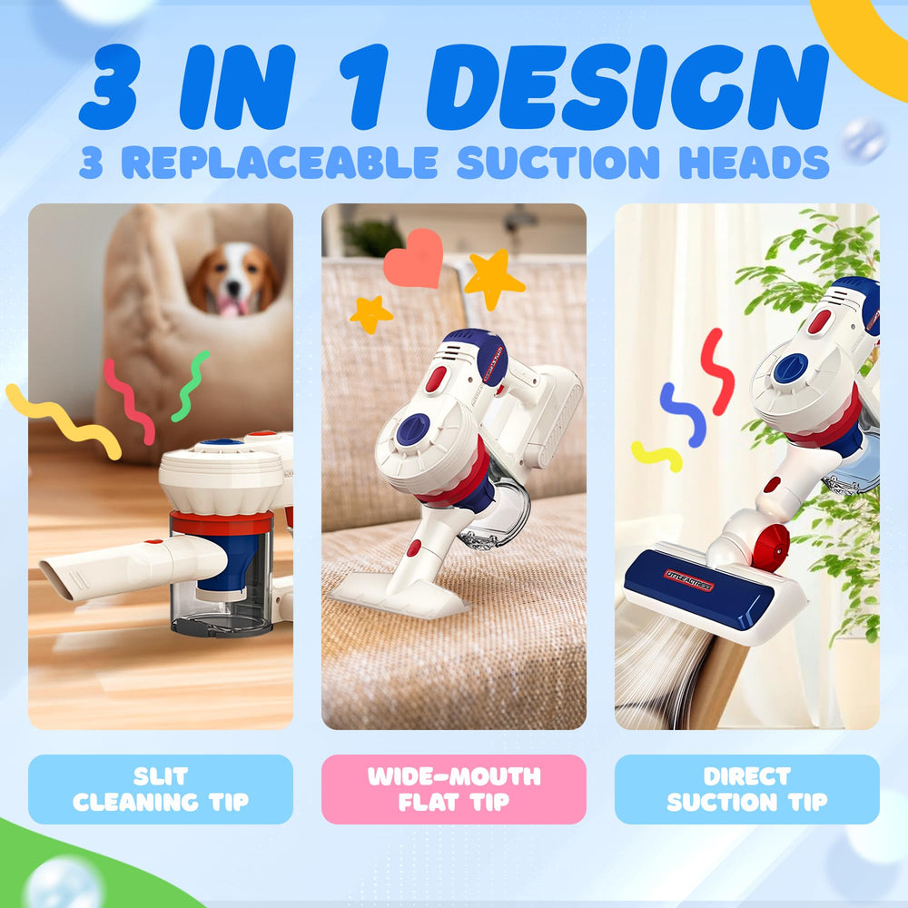 SMILESSKIDDO kids vacuum real suction to power pretend cleaning sessions.