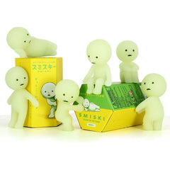 Smiski Series 1 sealed blind box figure glowing softly in the dark