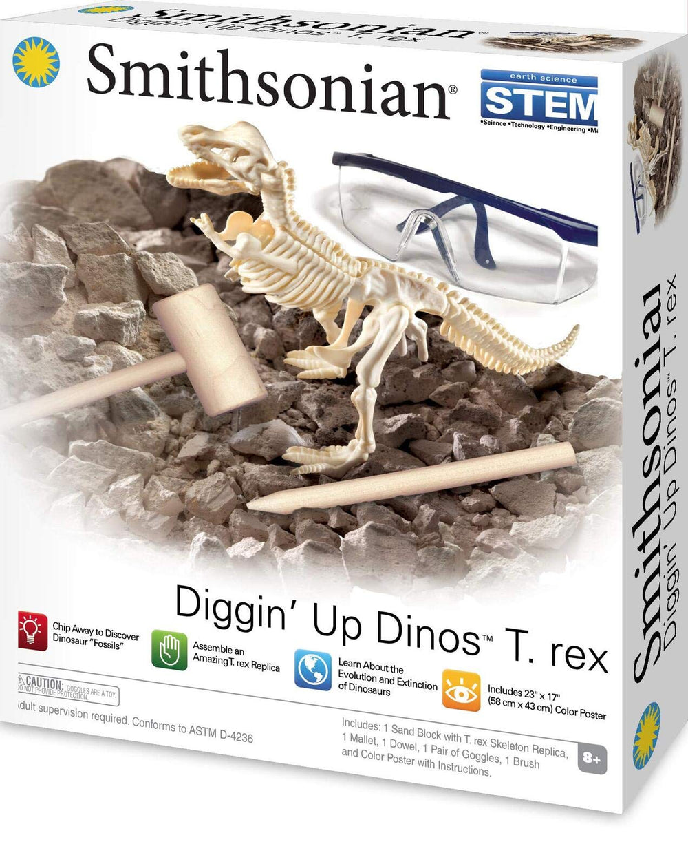 Smithsonian Diggin' Up Dinosaurs kit showing T-Rex fossil bones ready for assembly.