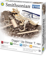 Smithsonian Diggin' Up Dinosaurs kit showing T-Rex fossil bones ready for assembly.