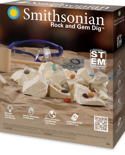 Smithsonian Rock and Gem Dig brown kit contents show the treasure hunt for curious youngsters
